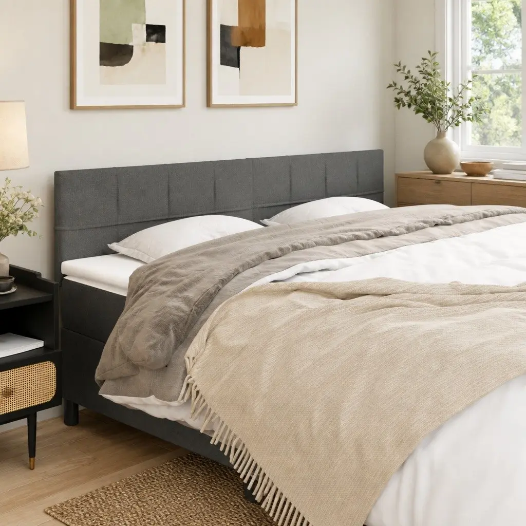 Grey Fabric Upholstered Headboard with Wood Support