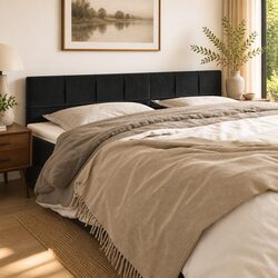 Stylish Black Velvet Headboard with Adjustable Height and Wooden Legs