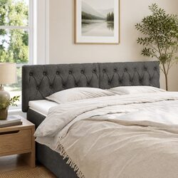 Stylish Dark Grey Fabric Headboard with Wooden Legs