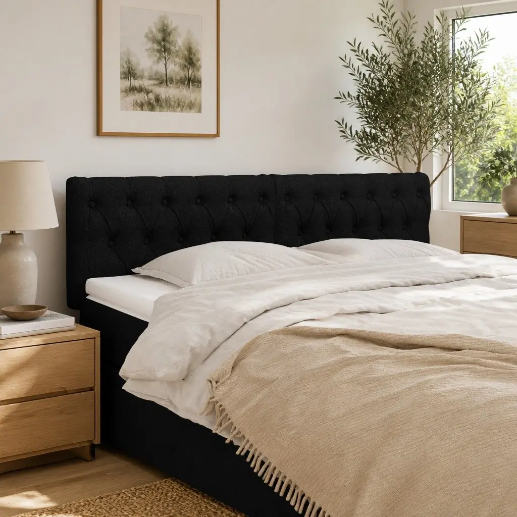 Black Fabric Headboard with Adjustable Height