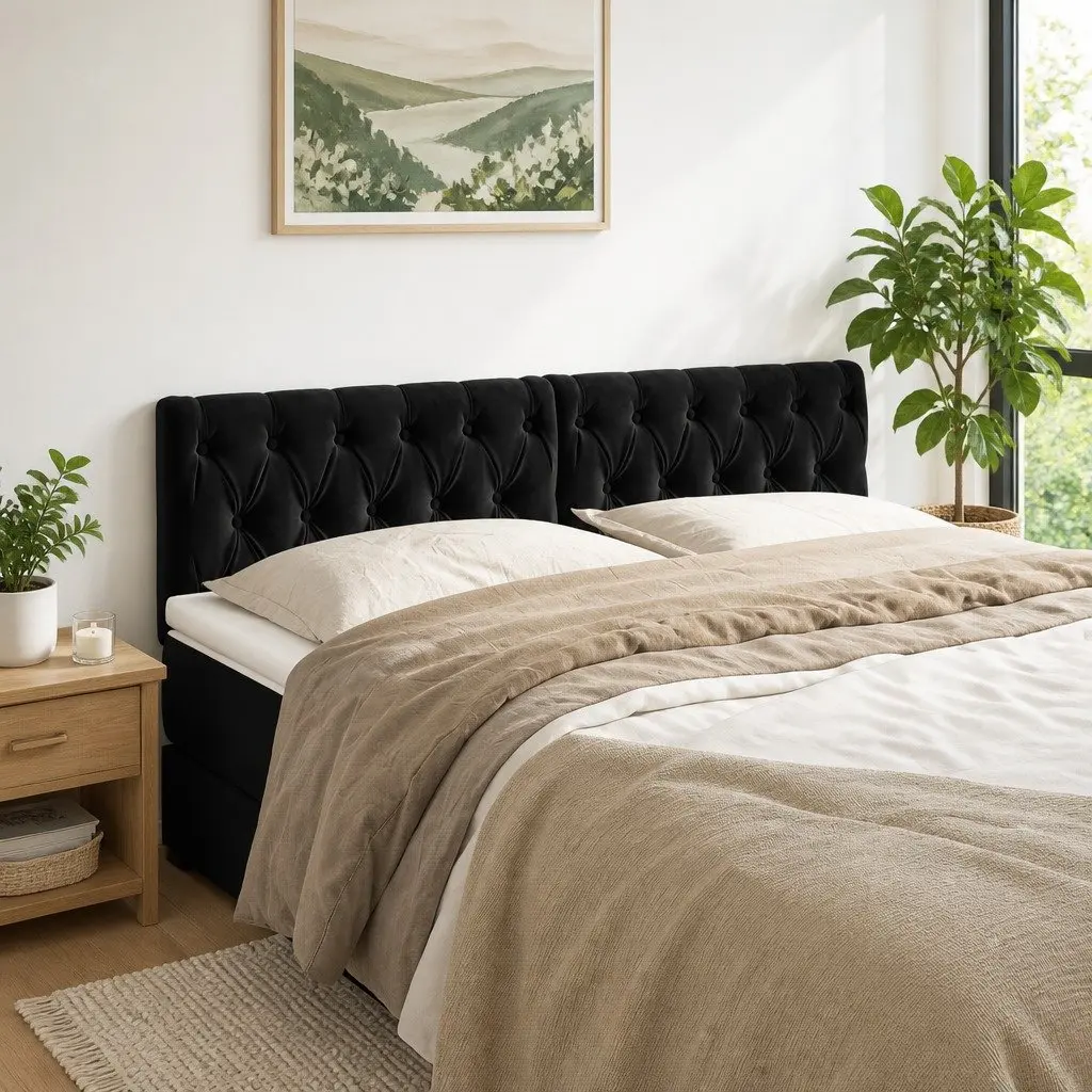 Black Velvet Headboard with Adjustable Height