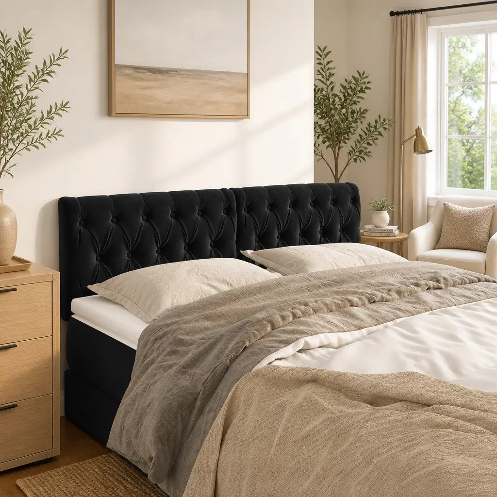 Velvet Headboard Black 160cm Adjustable Height Bedroom Furniture with Wooden Legs