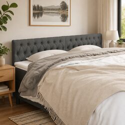Durable Dark Grey Fabric Headboard with Adjustable Height