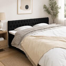 Adjustable Black Fabric Headboard with Wooden Legs