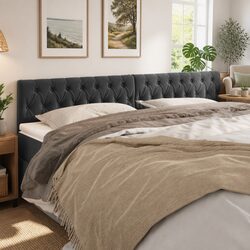 Stylish Grey Velvet Headboard with Wooden Legs