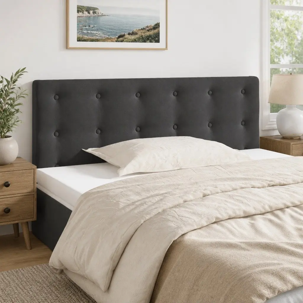Dark Grey Velvet Headboard 100 cm Wooden Adjustable Height Bedroom Furniture