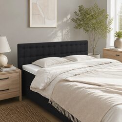 Adjustable Black Fabric Headboard with Wooden Legs