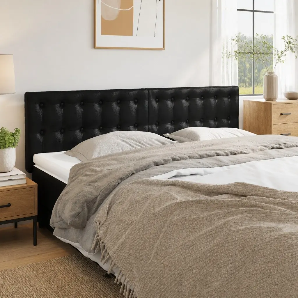 Faux Leather Headboard 144cm Adjustable Height Black Wooden