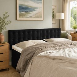 Stylish Black Velvet Adjustable Headboard with Wooden Legs