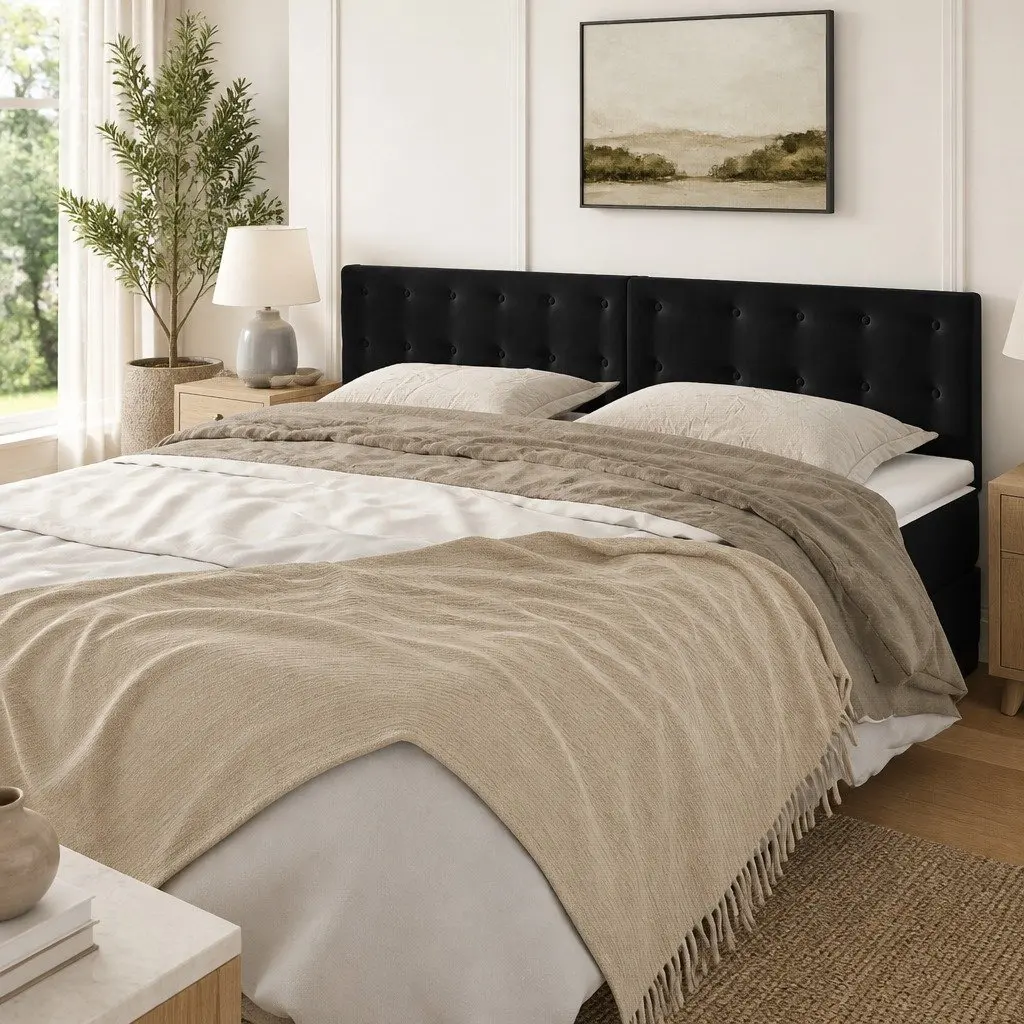Black Velvet Headboard with Adjustable Height