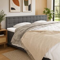 Stylish Grey Fabric Adjustable Headboard with Wooden Legs