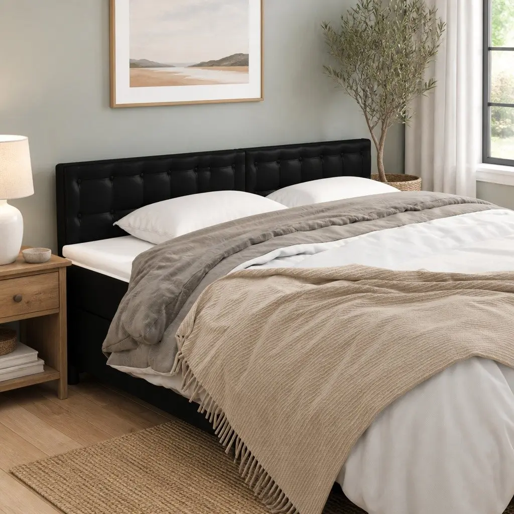 Faux Leather Headboard in Black 200x5x78/88 cm