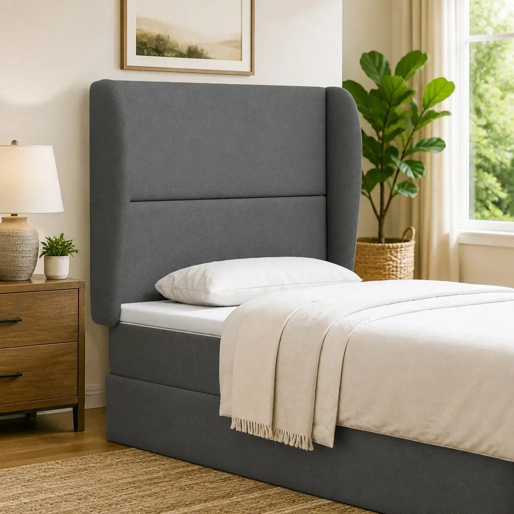 Dim Grey Fabric Upholstered Wave Ear Headboard