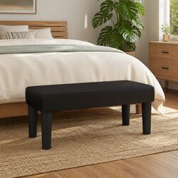 Durable Black Faux Leather Bench with Padded Foam Seat
