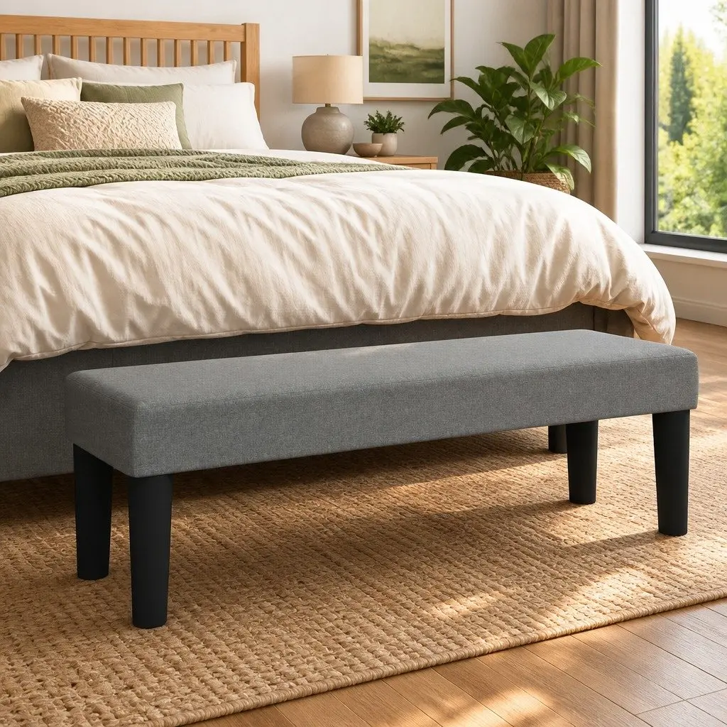 Grey Fabric Upholstered Bench for Living Spaces