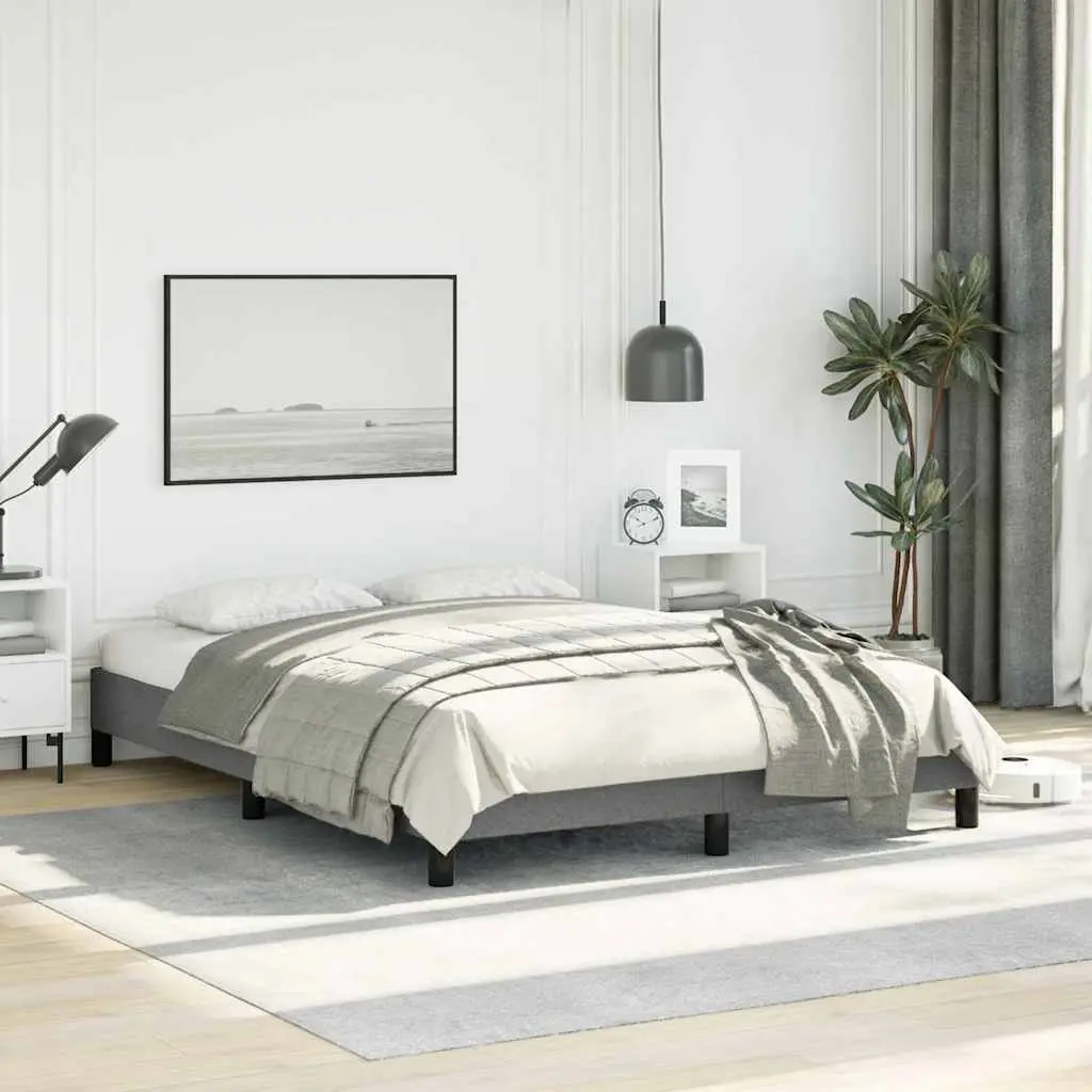 Double Bed Frame Fabric Grey 137x187 cm Upholstered