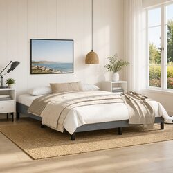 Durable Grey Fabric Queen Bed Frame 152x203 cm