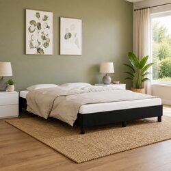 Sturdy Queen Bed Frame in Black Fabric, 152x203 cm