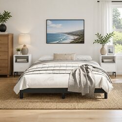 Durable Black Faux Leather Queen Bed Frame 152x203cm