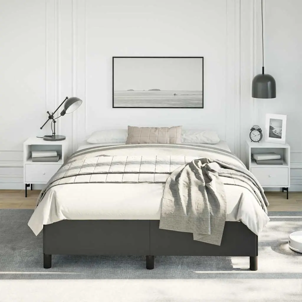Double Bed Frame Faux Leather Black 137x187 cm Sturdy Support Legs Plywood Slats