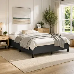 Durable Black Faux Leather Queen Bed Frame 152x203 cm