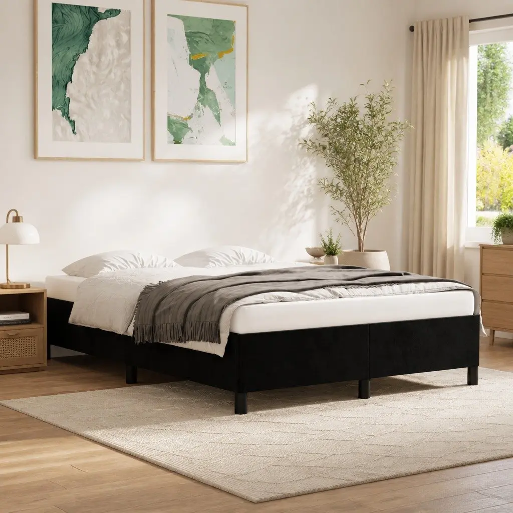 Black Velvet Upholstered Double Bed Frame 137x187cm