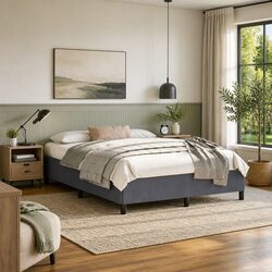 Stylish Grey Velvet Queen Bed Frame 152x203cm