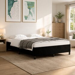 Sturdy Black Velvet Queen Bed Frame 152x203cm