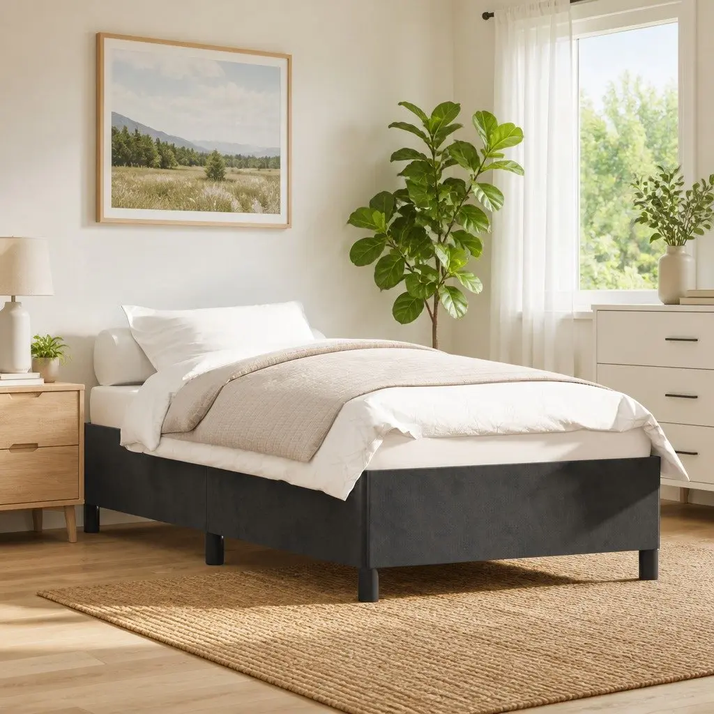 Grey Velvet King Single Bed Frame with Support Legs