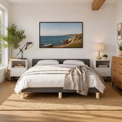 Grey Fabric Double Bed Frame with Headboard