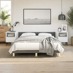 Grey Fabric Queen Bed Frame with Upholstered Headboard