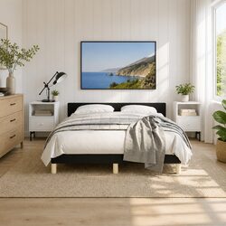 Stylish Queen Bed Frame with Black Fabric Headboard