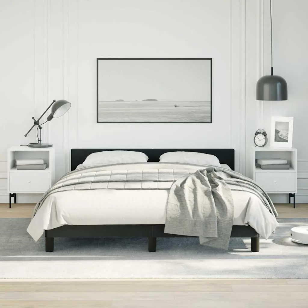 Black Faux Leather Double Bed Frame with Headboard