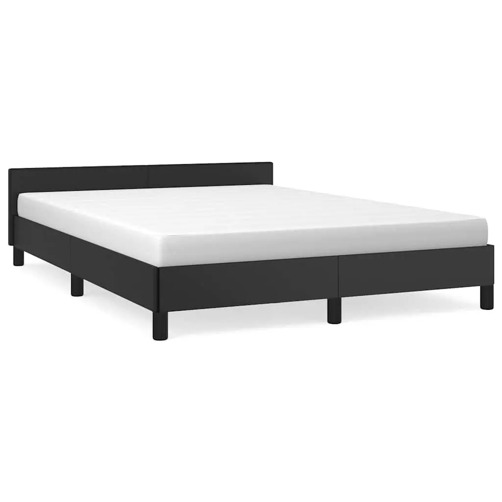 Black Faux Leather Queen Bed Frame with Headboard