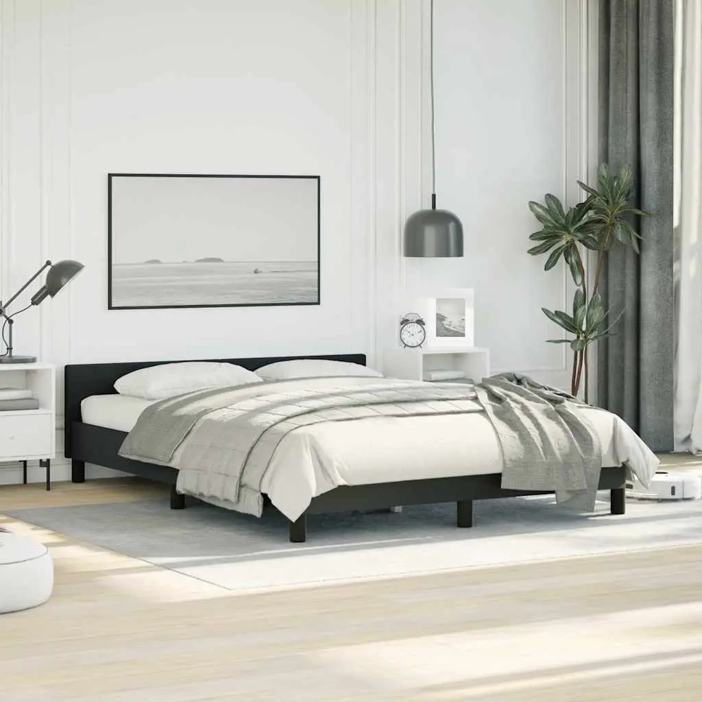 Black Faux Leather Queen Bed Frame with Headboard