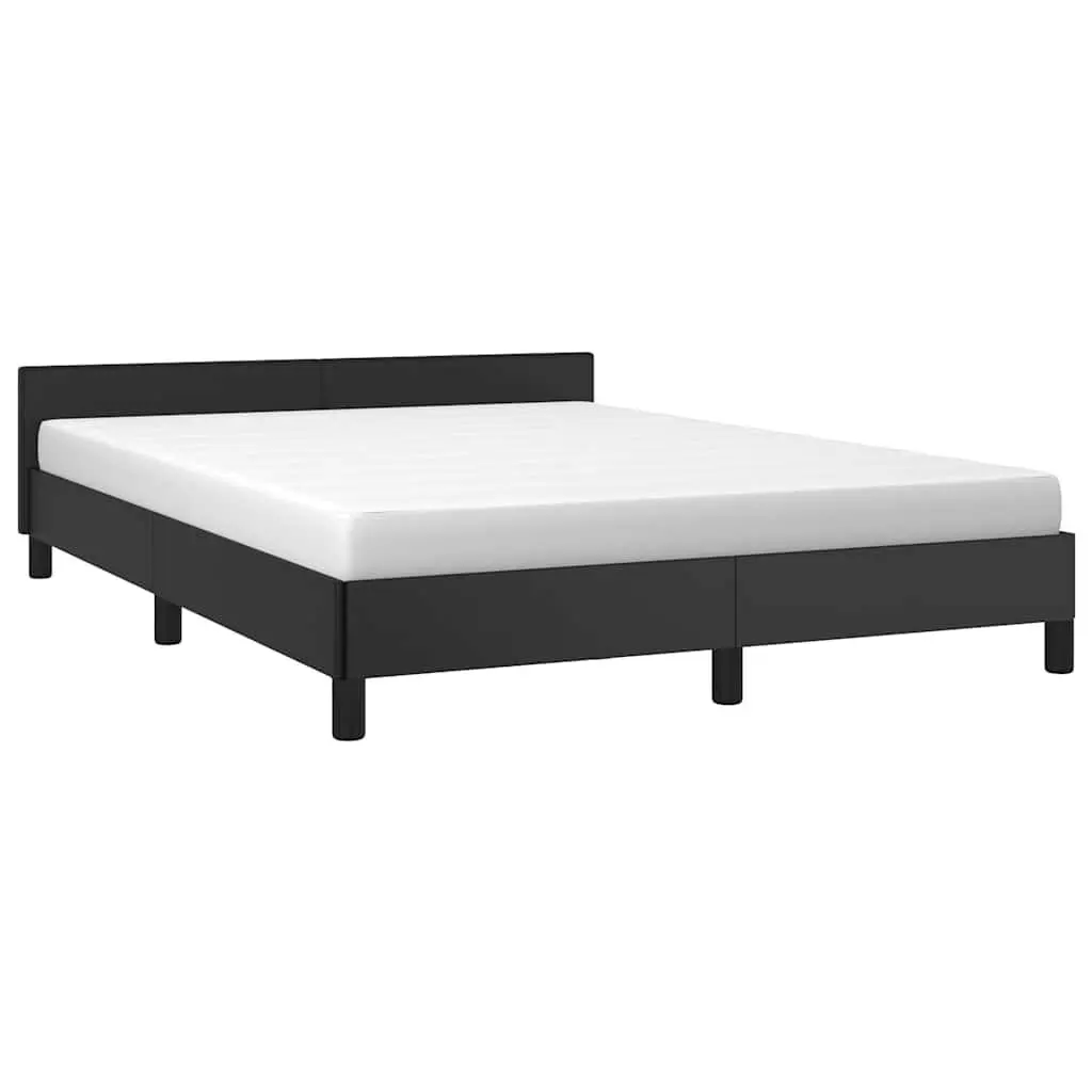 Black Faux Leather Queen Bed Frame with Headboard