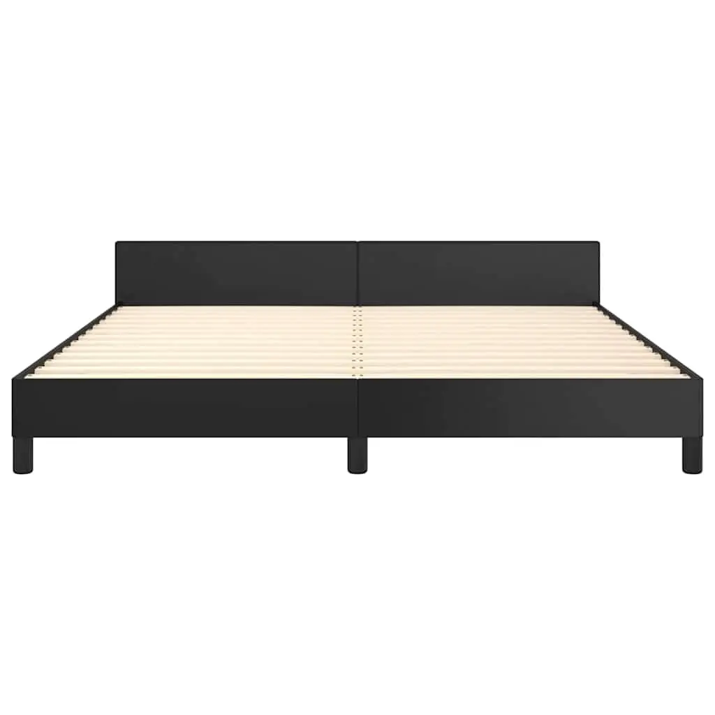 Black Faux Leather Queen Bed Frame with Headboard