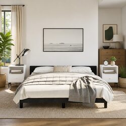 Elegant Queen Bed Frame with Black Velvet Headboard