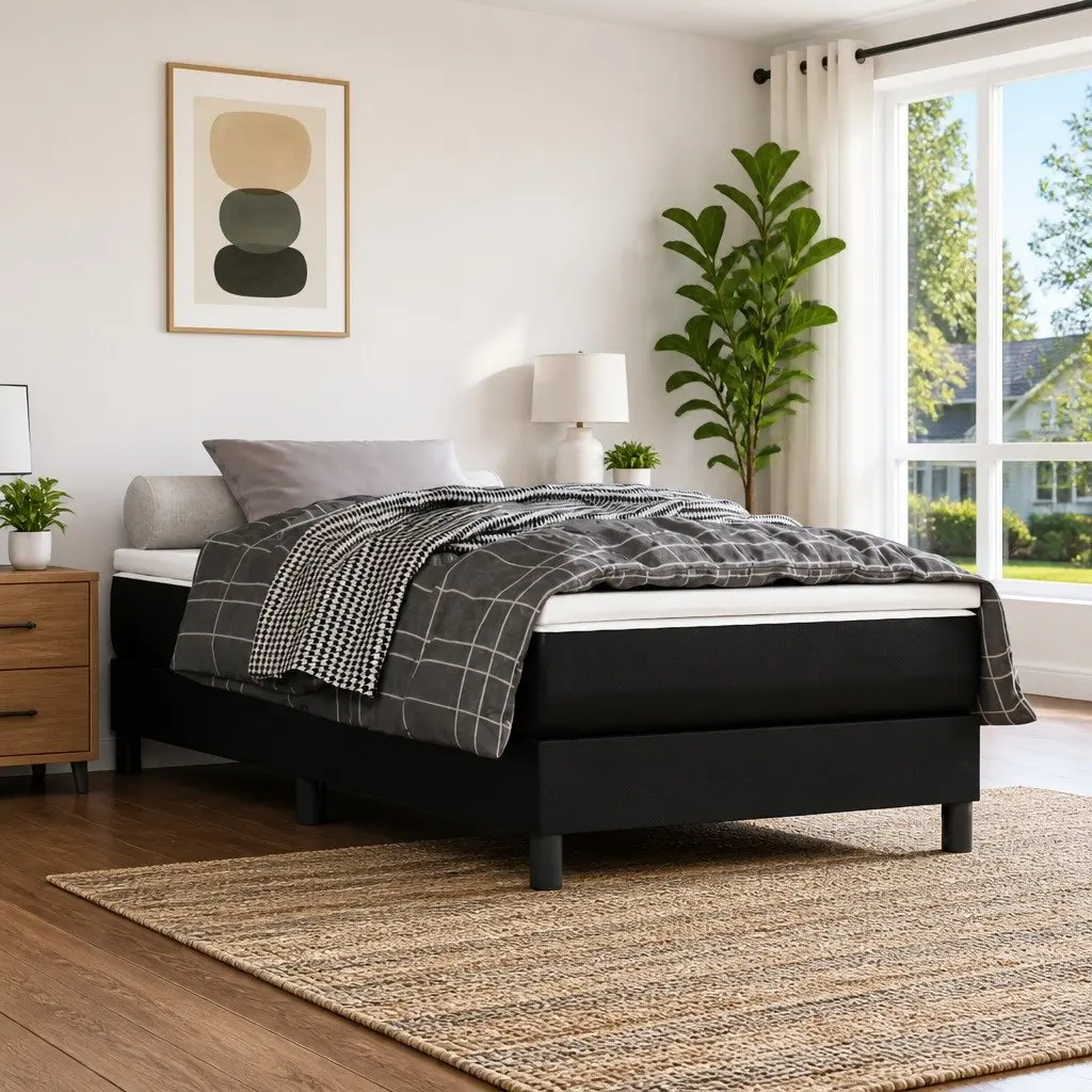 Pocket Spring Mattress Faux Leather Super Single Black Medium-Firm Support