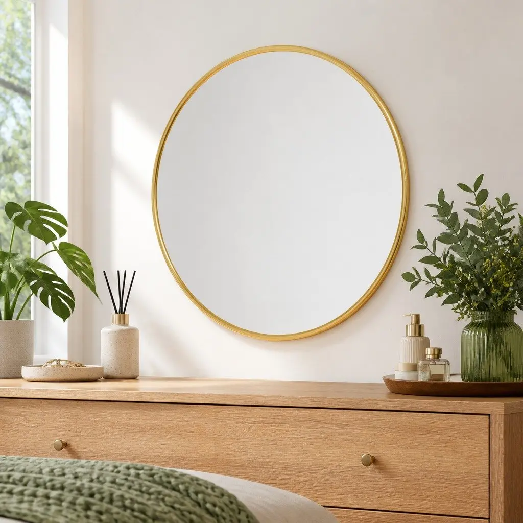 Round Wall Mirror Glass 30cm Diameter Gold