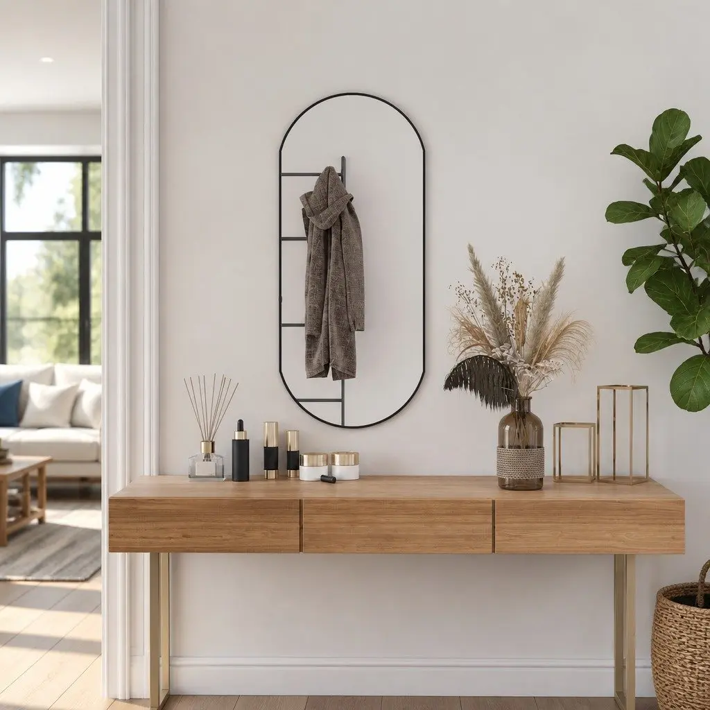 Black Oval Wall Mirror 90x40 cm for Home Use