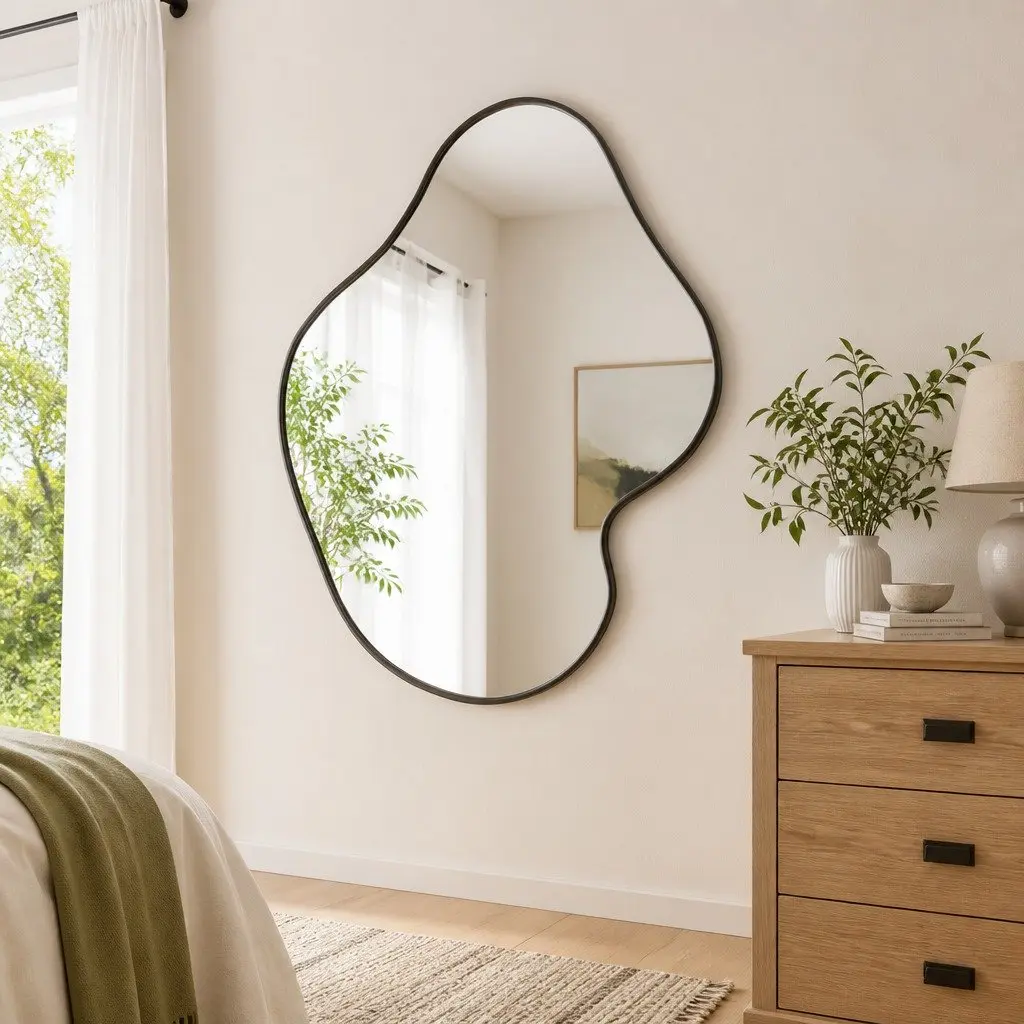 Wall Mirror Glass 50x40 cm Black PVC Frame Minimalist Home Decor