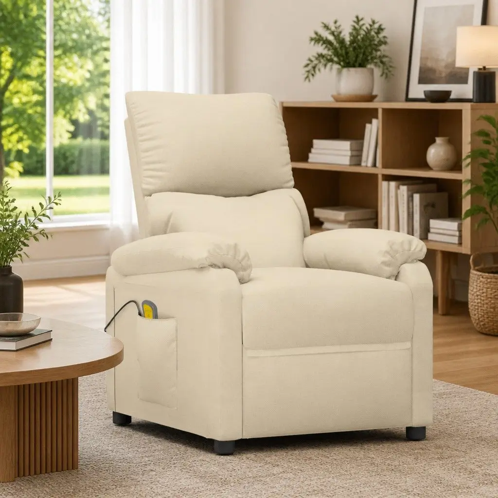 Cream Fabric Electric Massage Chair