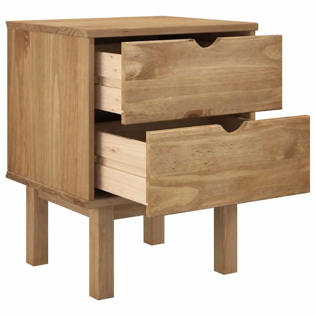 Solid Pine Wood Nightstand with Storage Drawers 45x39x57cm