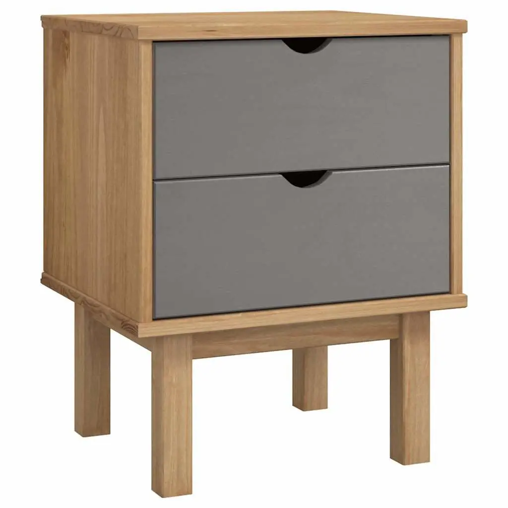 Bedside Cabinet Solid Pine Wood Grey Two Drawers Nightstand Storage