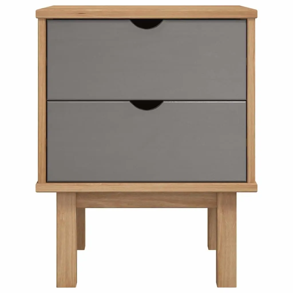 Bedside Cabinet Solid Pine Wood Grey Two Drawers Nightstand Storage