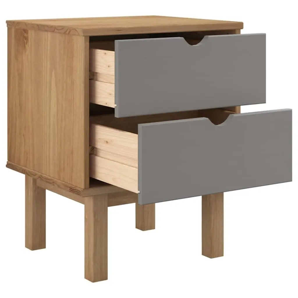 Bedside Cabinet Solid Pine Wood Grey Two Drawers Nightstand Storage