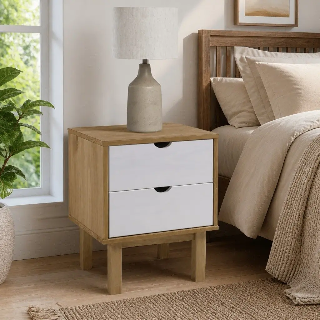 Scandinavian-Style Bedside Cabinet with Storage Drawers