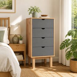 Scandinavian Style Grey Drawer Cabinet with 4 Drawers