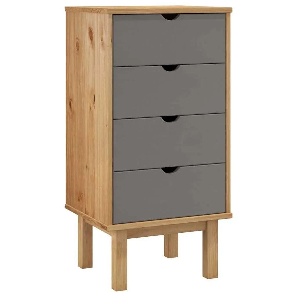 Drawer Cabinet Solid Pine Wood 4 Drawer Storage Unit Brown Grey 90cm